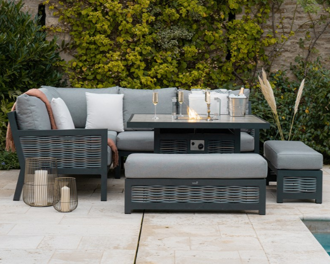 Cambridge Rattan Feuerschale Ecksofa und Bänke Gartenmöbelset