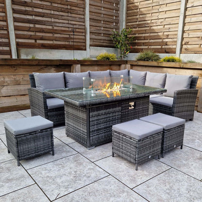Windsor Rattan Feuertisch-Ecksofa und Hocker Gartenmöbel-Set