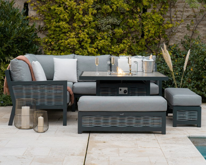 Cambridge Rattan Feuerschale Ecksofa und Bänke Gartenmöbelset