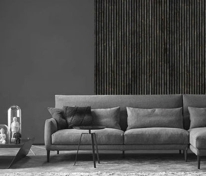 240cm x 60cm Akustik-Lamellenwandpaneel Schwarz-Gold Marmor